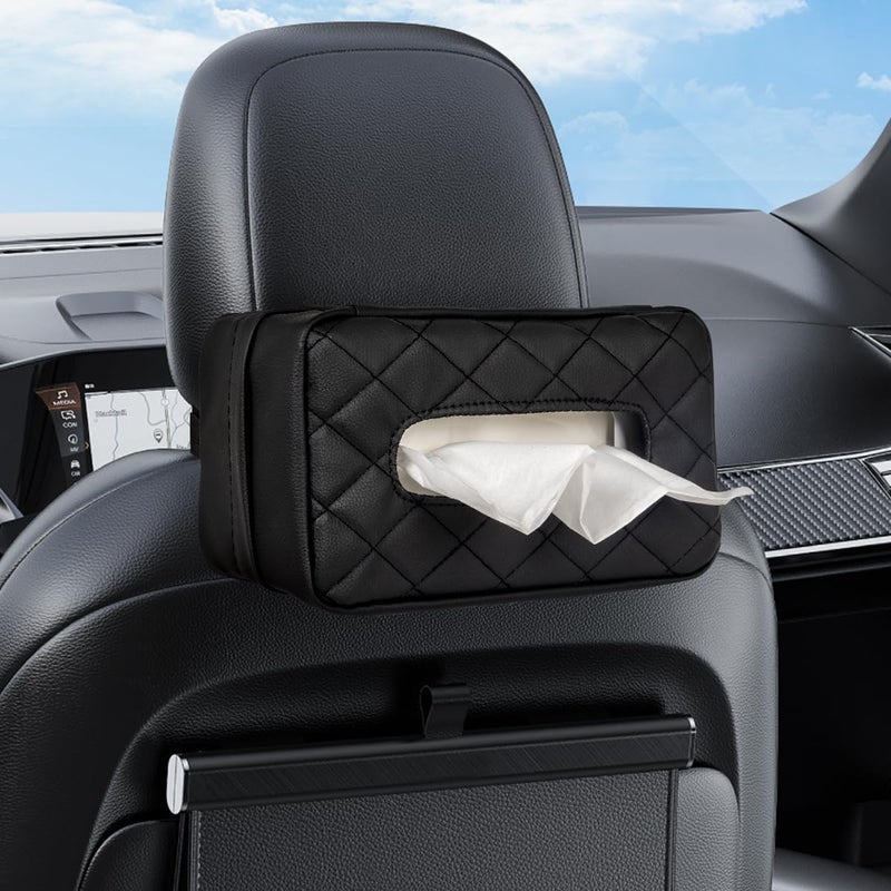 VETERBONE Car Tissue Holder, Standard Tissue Holder for Car Pu Leather Car Napkin Holder, Car Backseat Extra Large Tissue Organization Fit for 120-230 Tissues per Box 9.84'' x 4.72'' x 5.91'' (Black) - Image 1